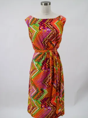 1960s Polyester Bright and Vibrant Abstract Shift Dress