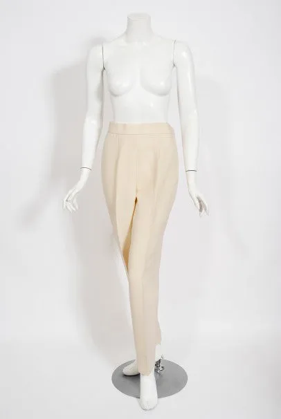 1993 Moschino Couture Cream Wool Heart Buttons Tuxedo Jacket & Pants Set