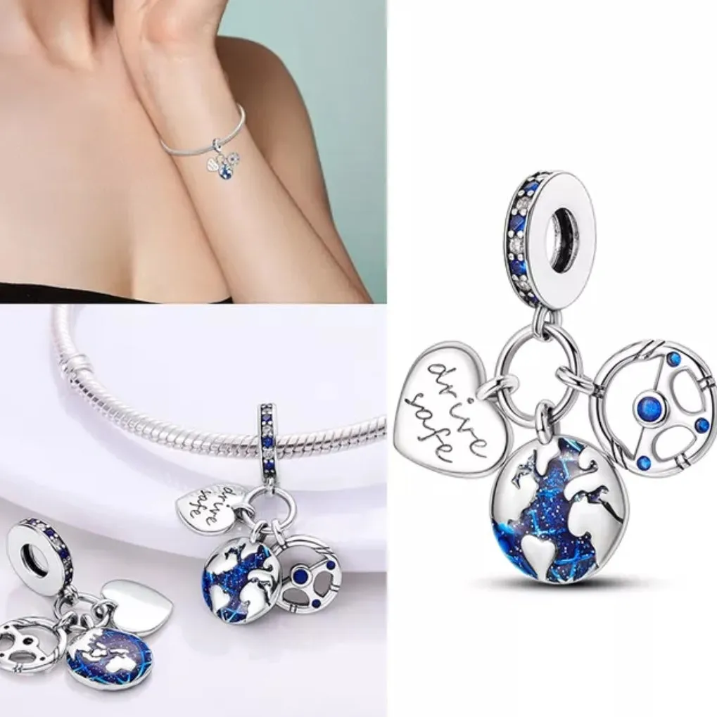 3 Piece 'Drive Safe' Charm - 925 Sterling Silver