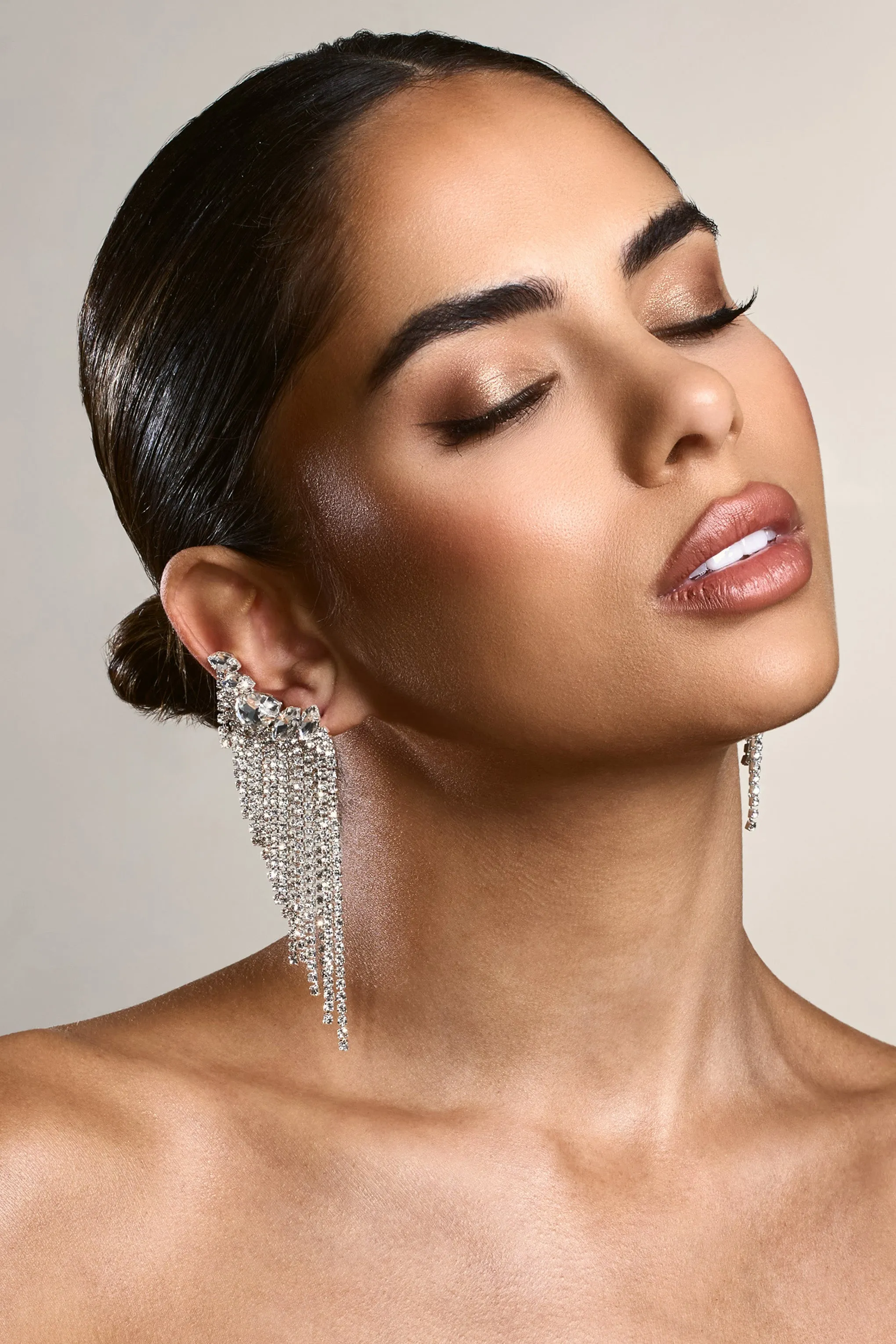 Aleera | Silver Diamante Tassel Earrings