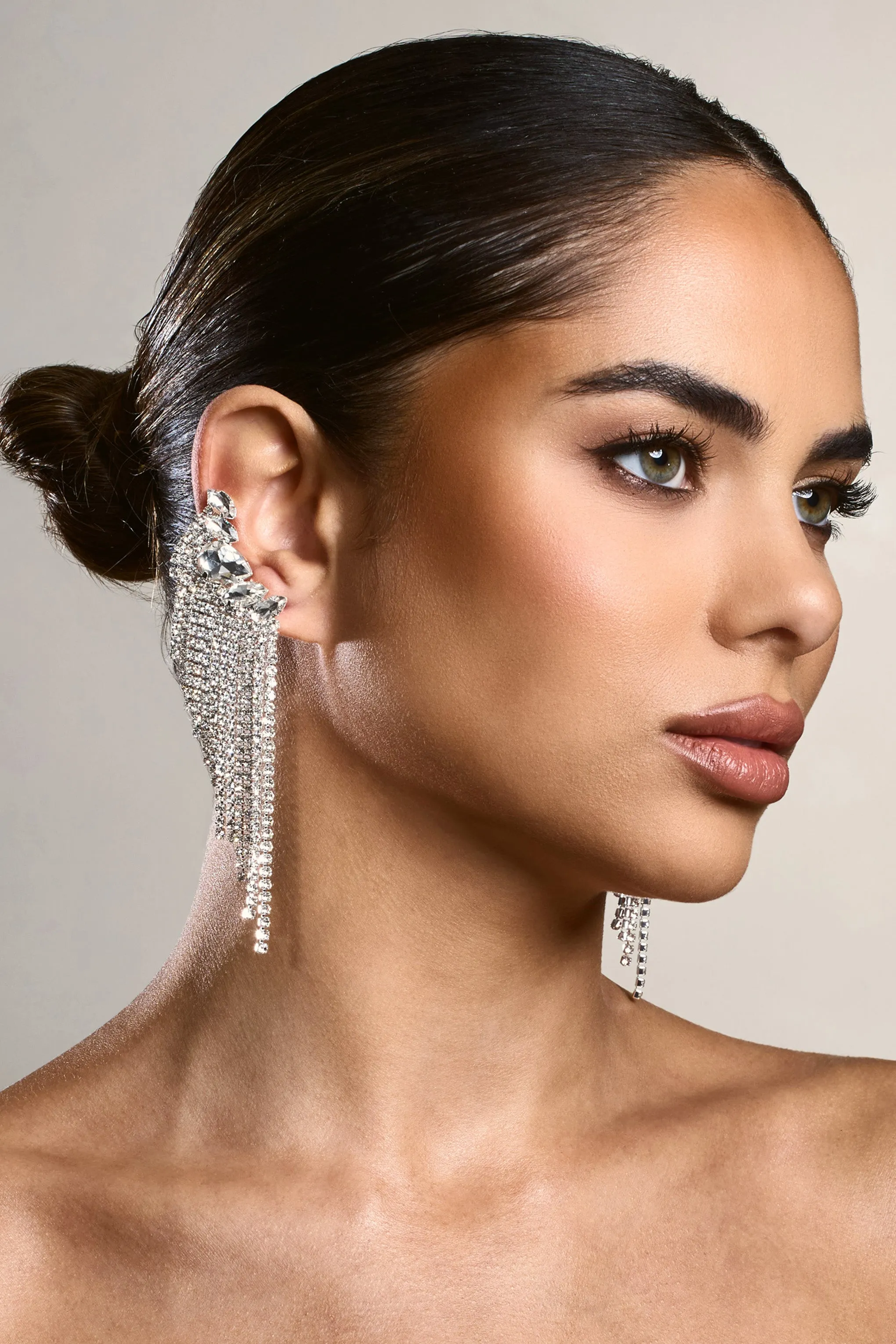 Aleera | Silver Diamante Tassel Earrings