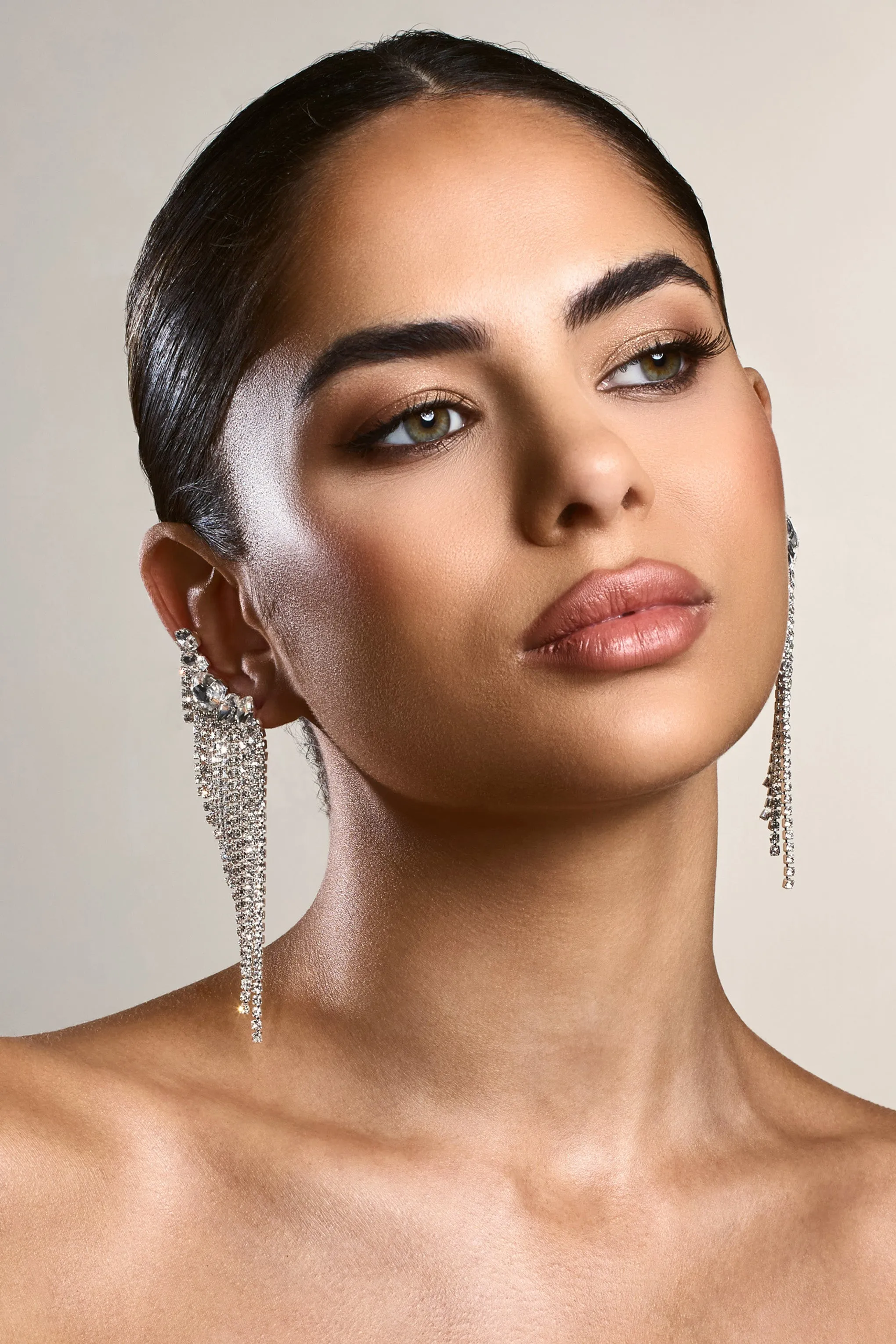 Aleera | Silver Diamante Tassel Earrings