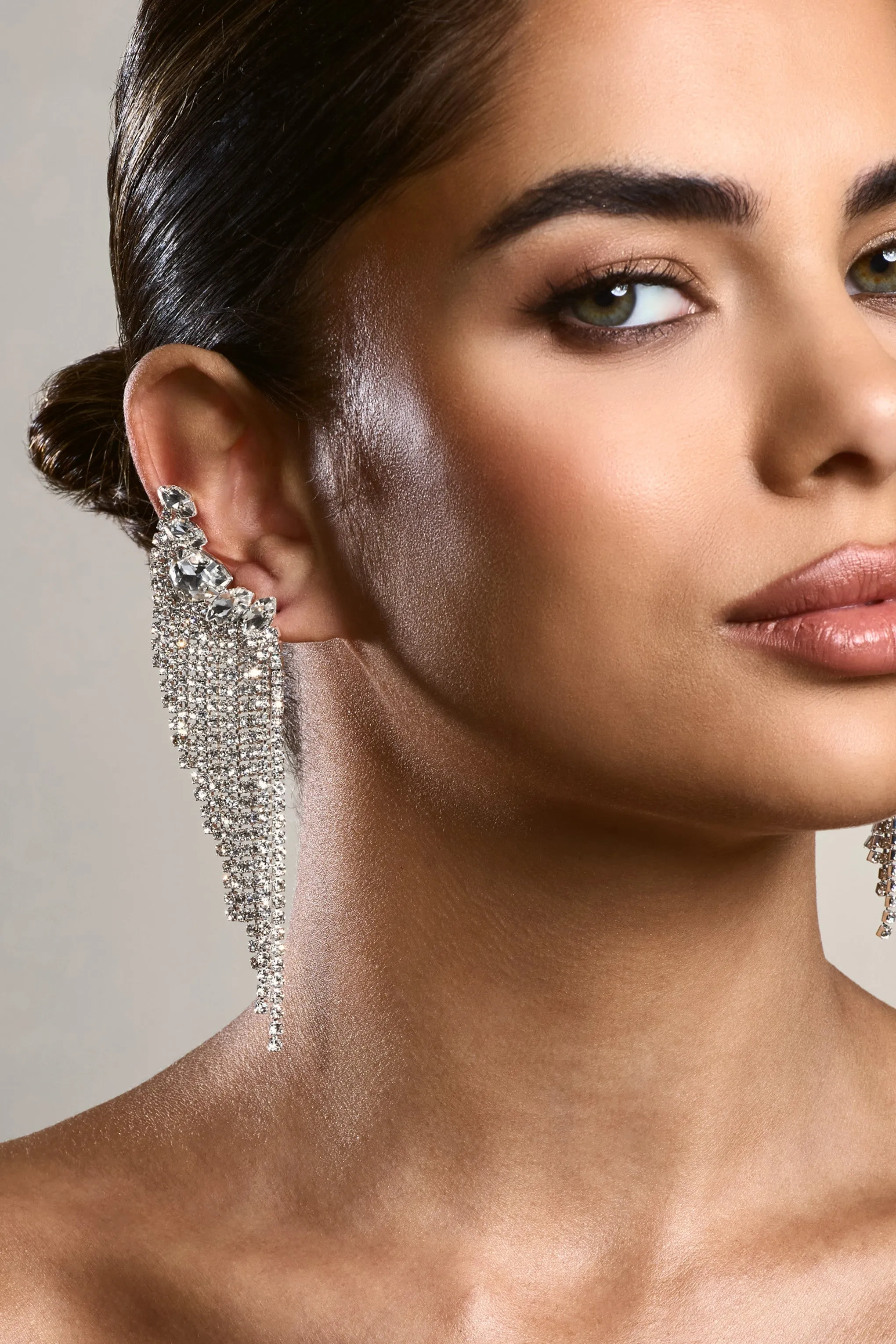Aleera | Silver Diamante Tassel Earrings
