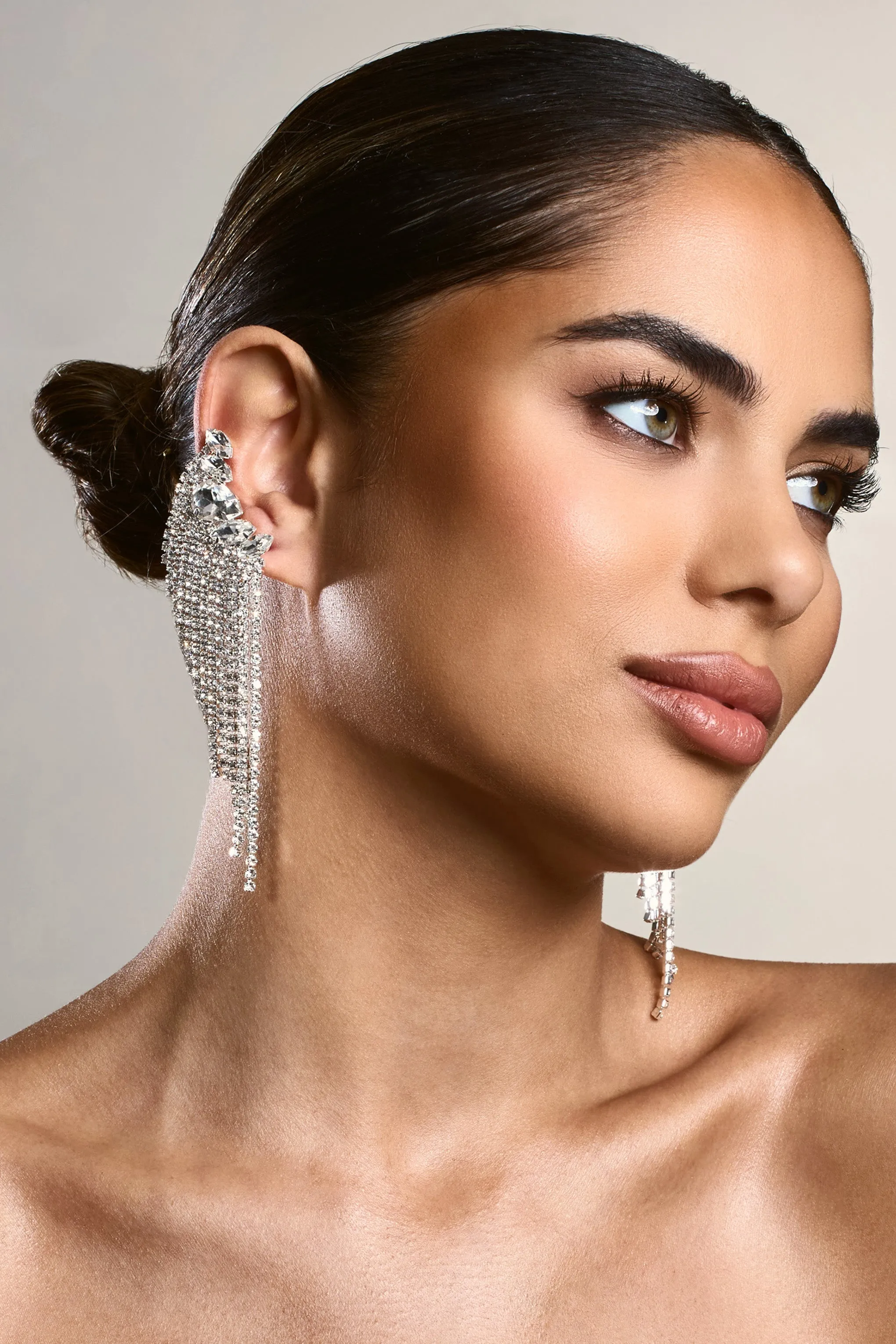 Aleera | Silver Diamante Tassel Earrings