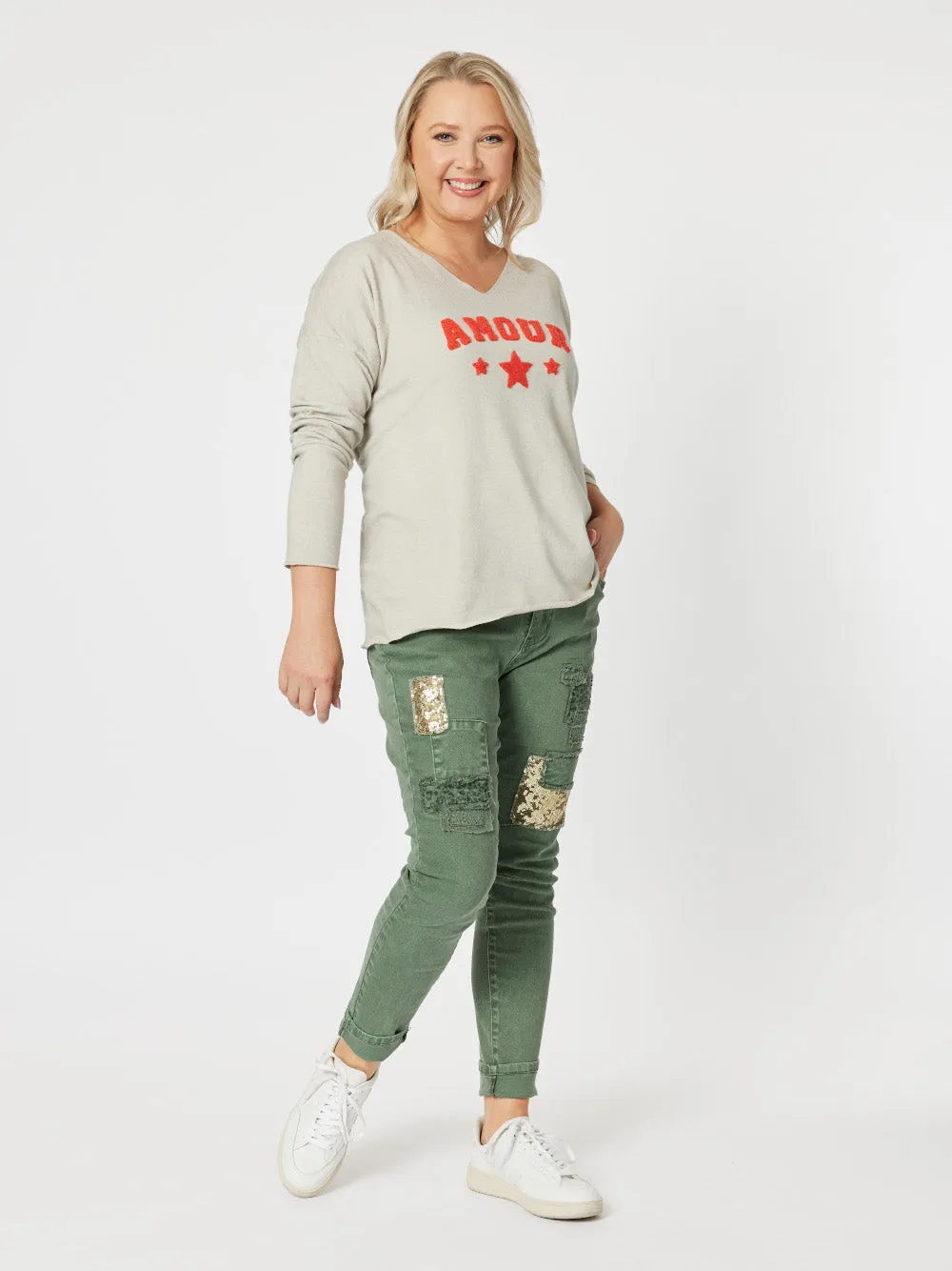 All That Jazz Applique Jean - Khaki