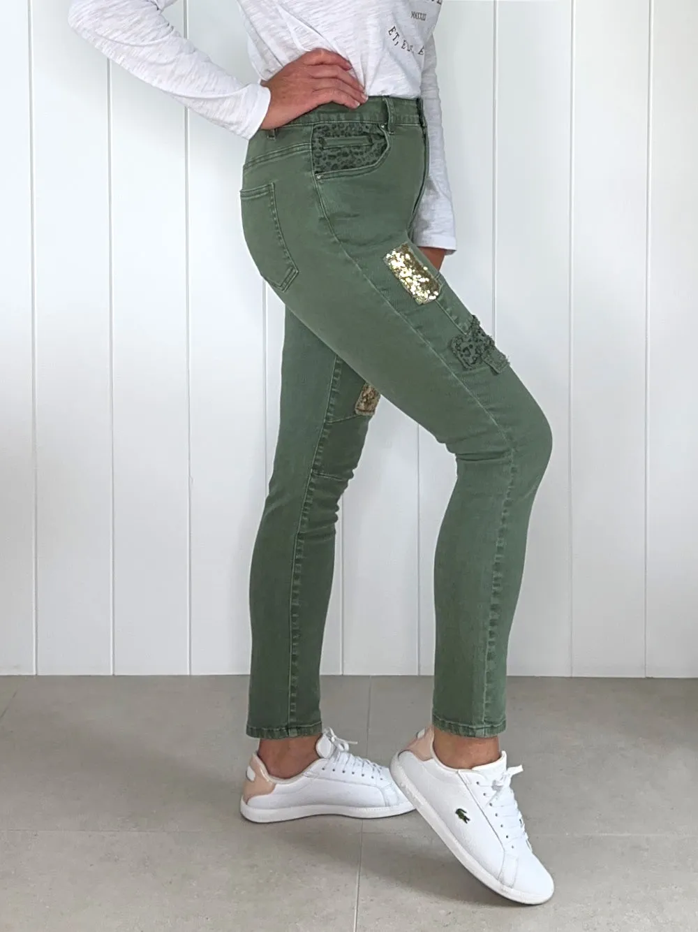All That Jazz Applique Jean - Khaki