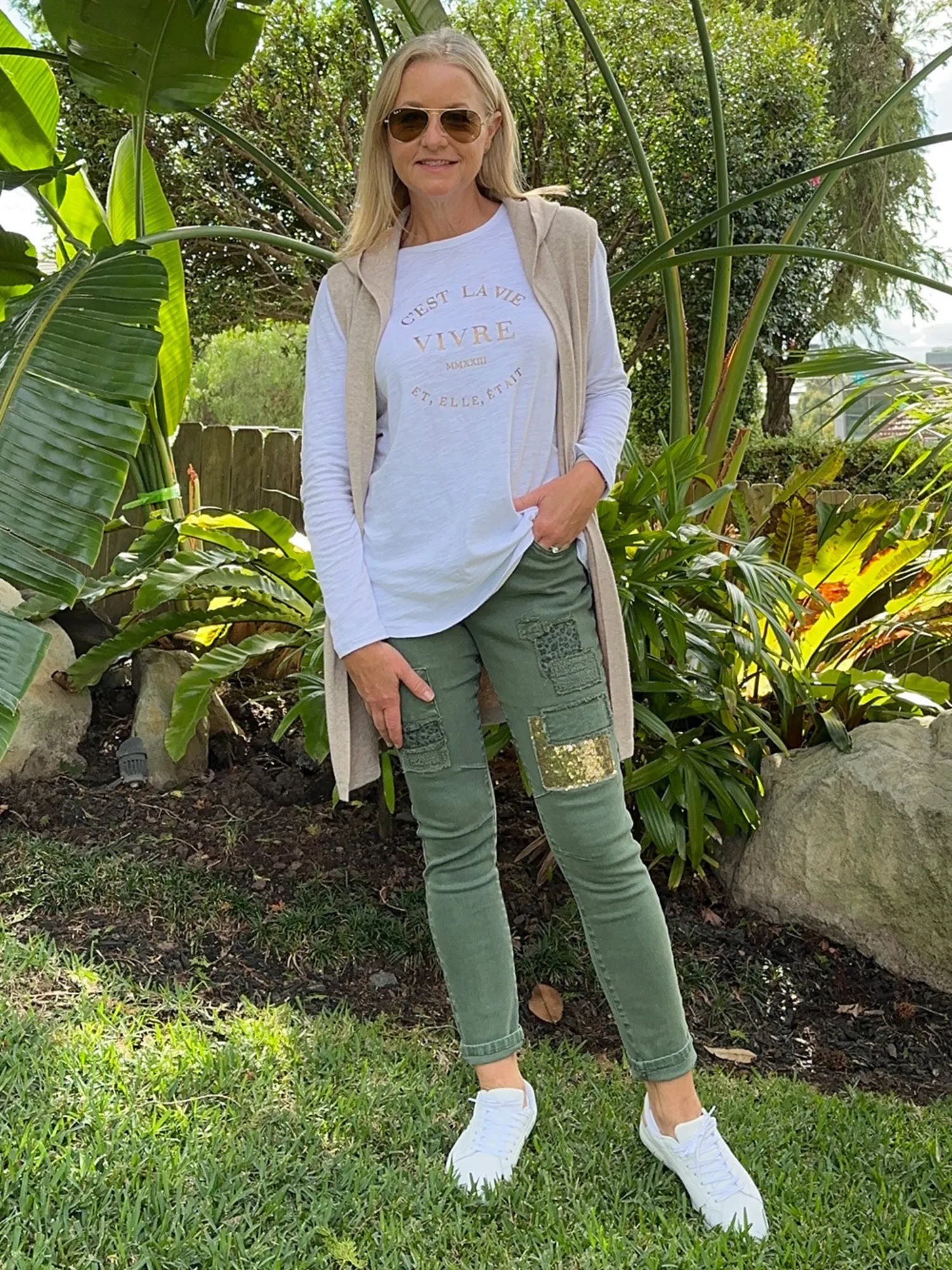 All That Jazz Applique Jean - Khaki