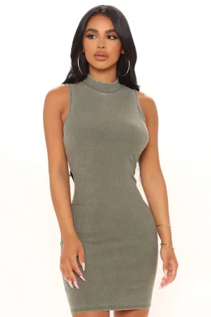 Amy Acid Wash Mini Dress - Olive