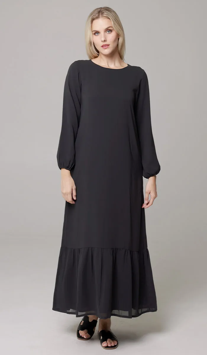 Batool Modest Chiffon Long Maxi Dress - Black