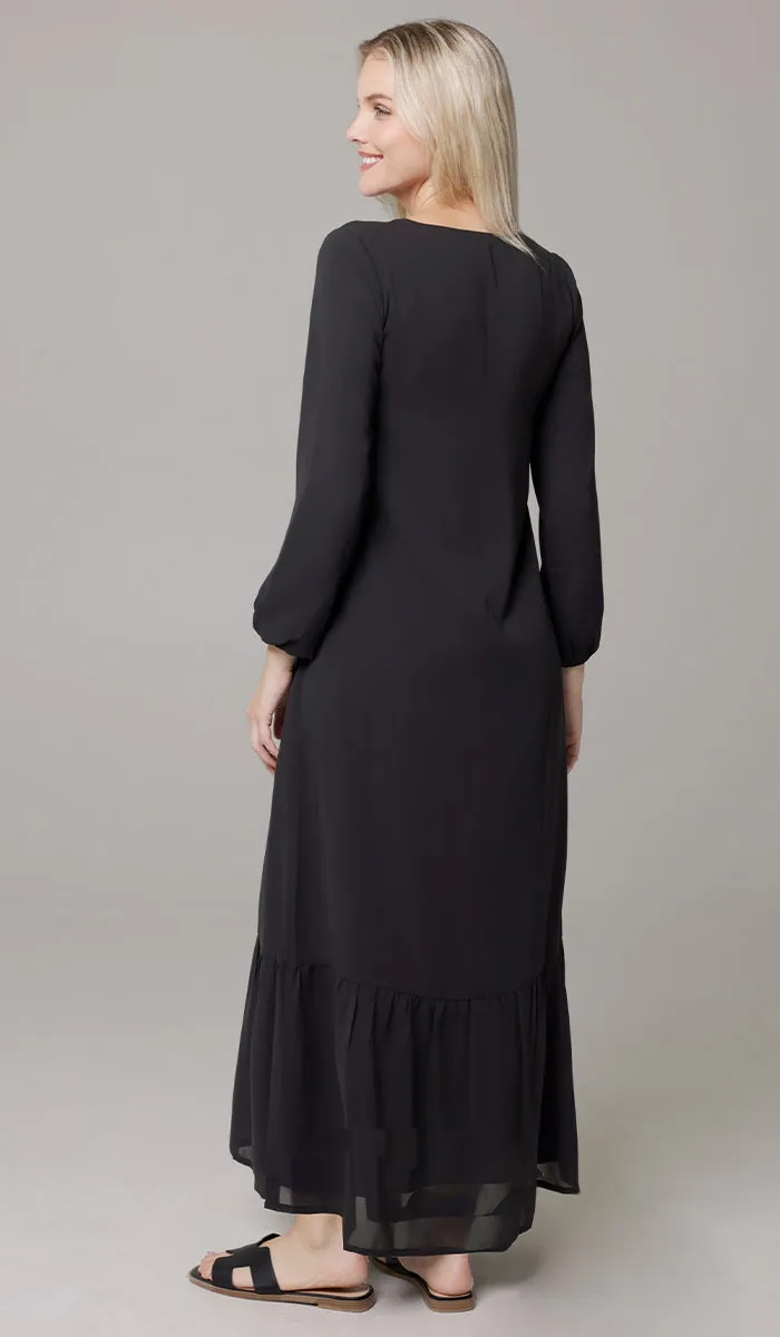 Batool Modest Chiffon Long Maxi Dress - Black