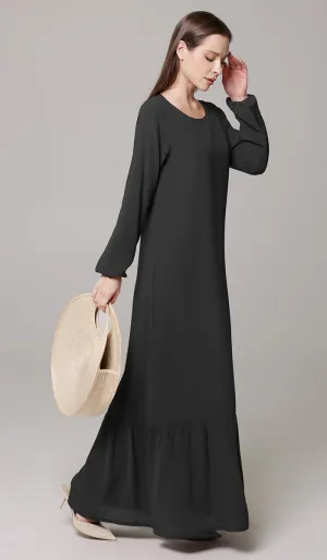 Batool Modest Chiffon Long Maxi Dress - Black