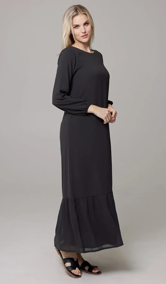 Batool Modest Chiffon Long Maxi Dress - Black
