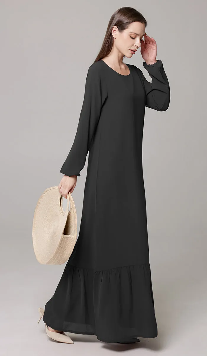 Batool Modest Chiffon Long Maxi Dress - Black