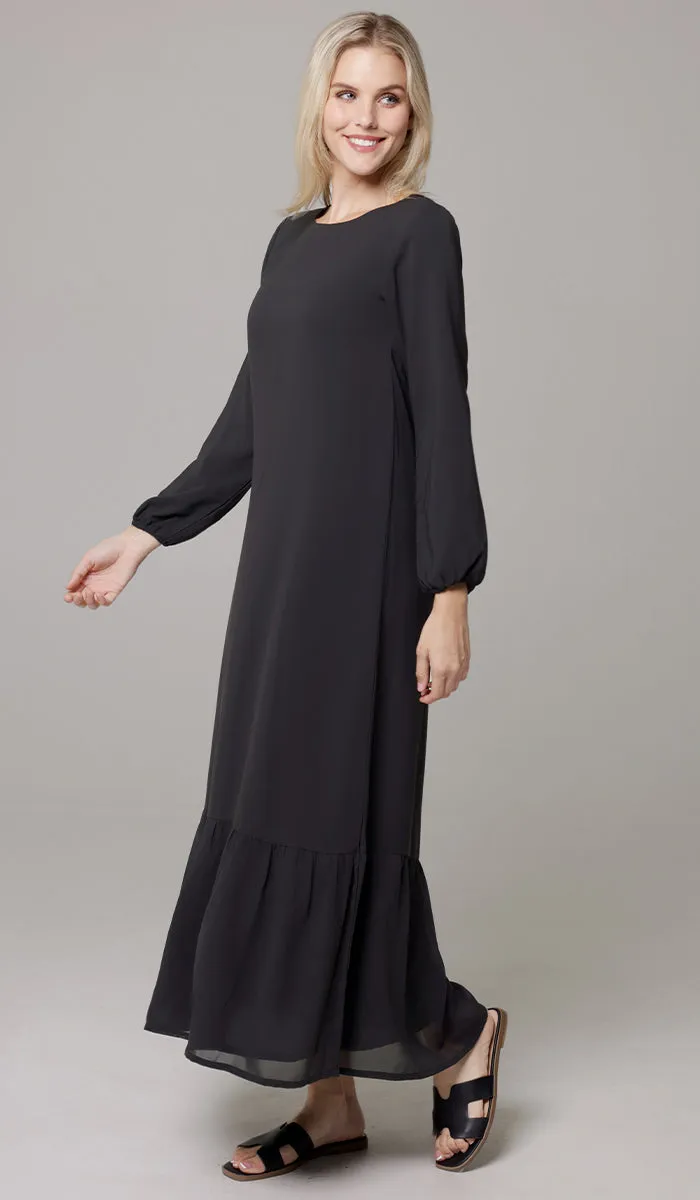 Batool Modest Chiffon Long Maxi Dress - Black