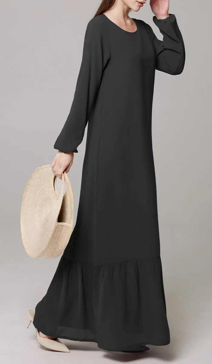 Batool Modest Chiffon Long Maxi Dress - Black