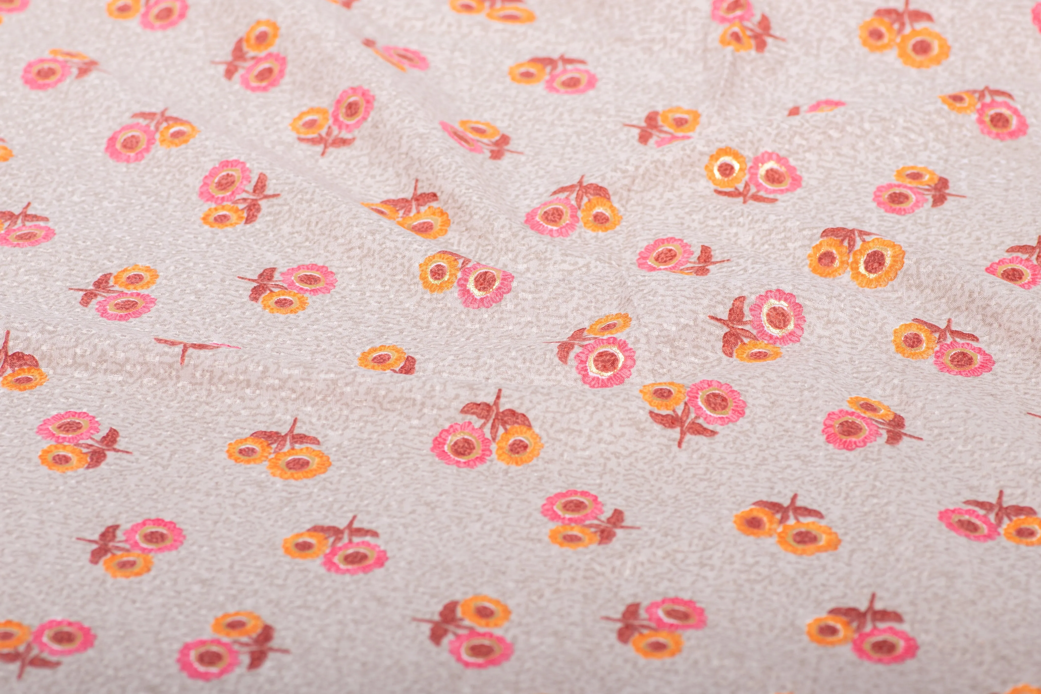 Beige Pink Red Floral Printed Cotton Fabric