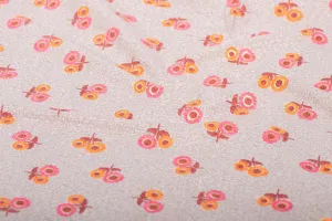 Beige Pink Red Floral Printed Cotton Fabric