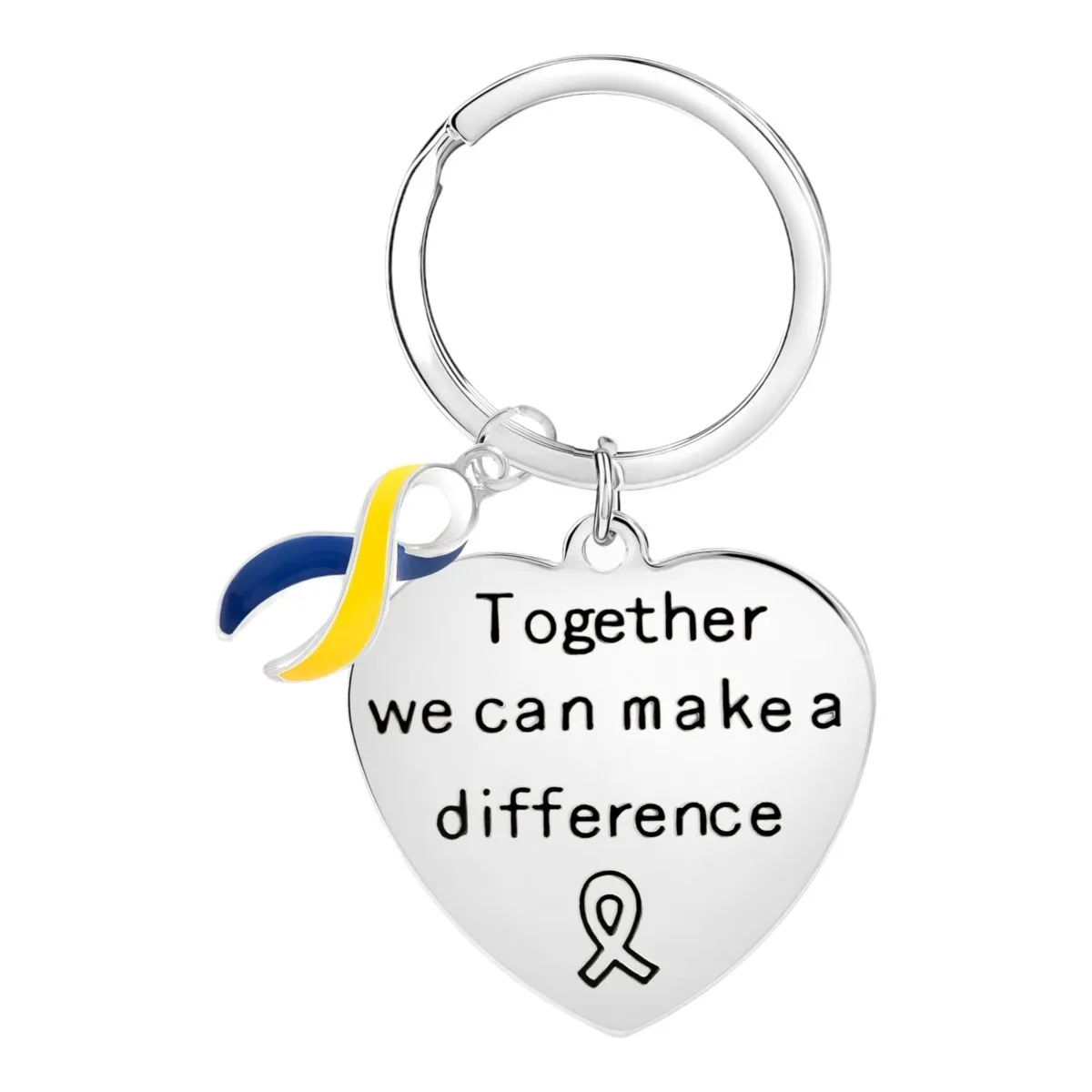Big Heart Blue & Yellow Ribbon Key Chains