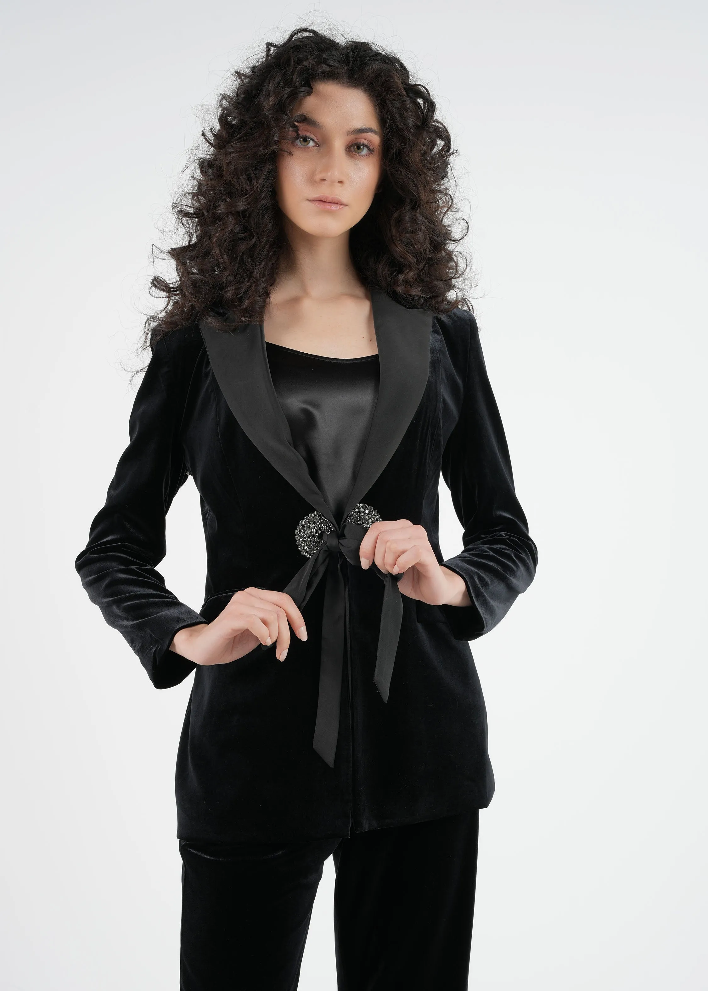 Black Velvet Blazer with Satin Lapels