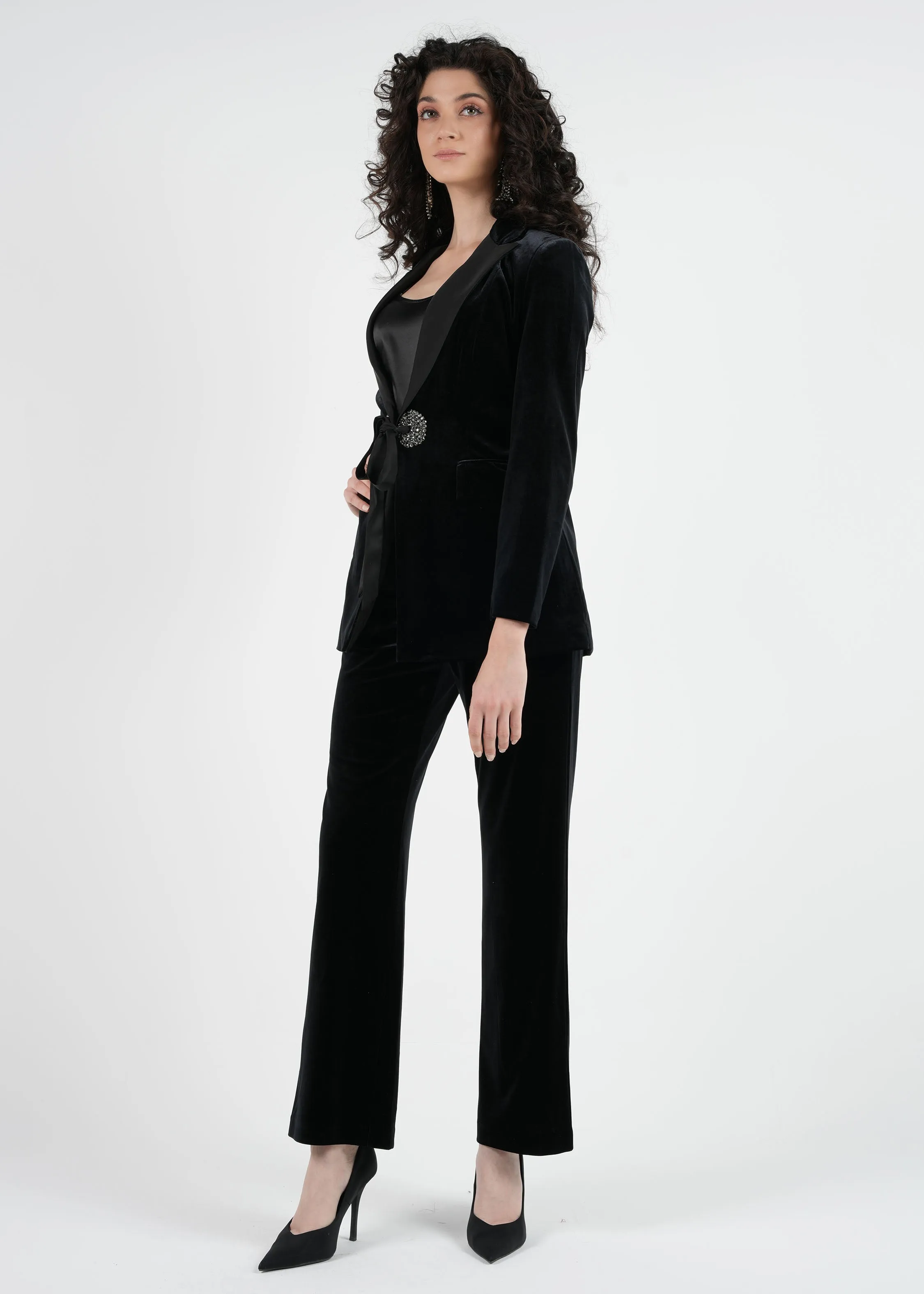 Black Velvet Blazer with Satin Lapels