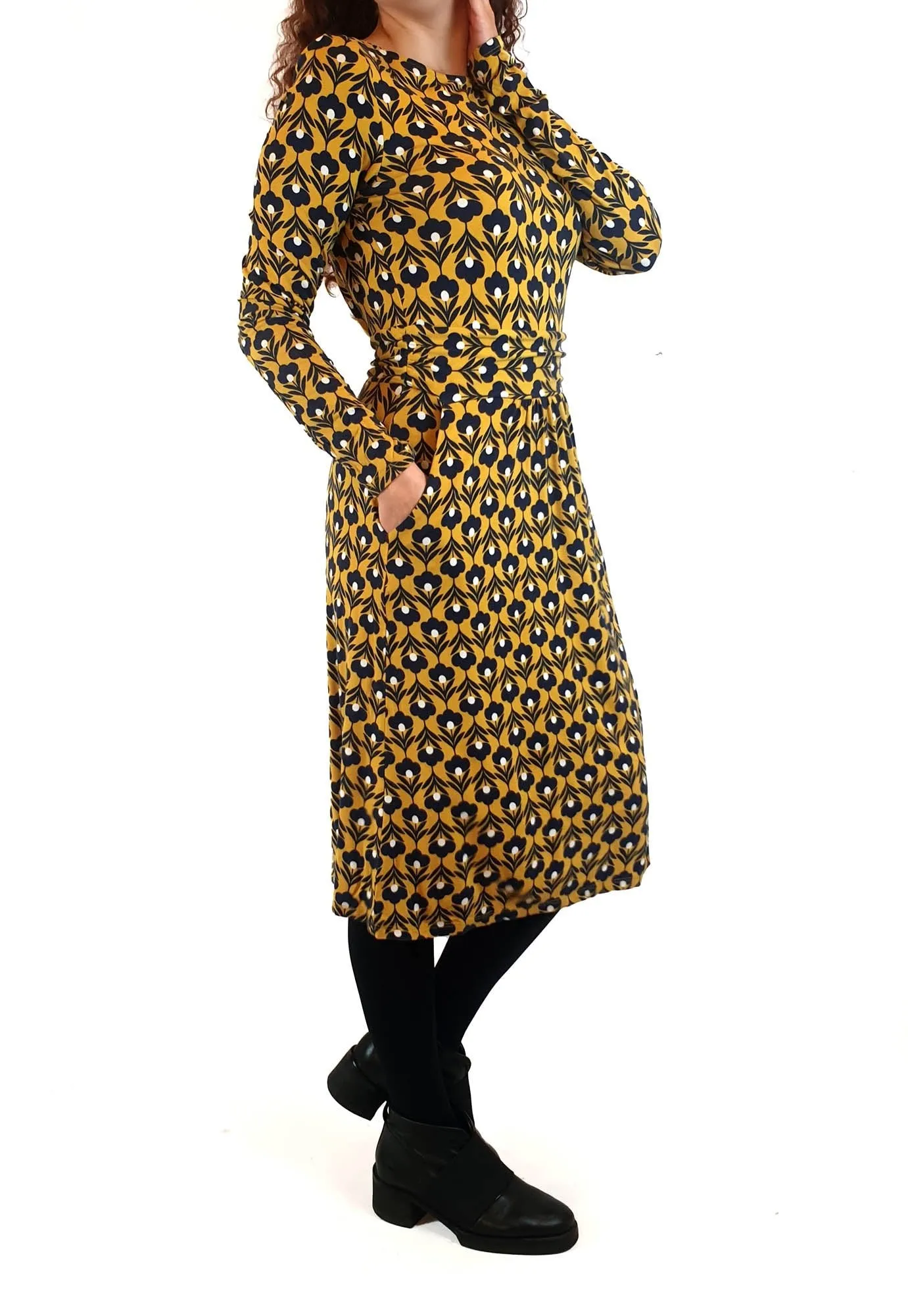 Boden blue and yellow flower print long sleeve dress size UK 10