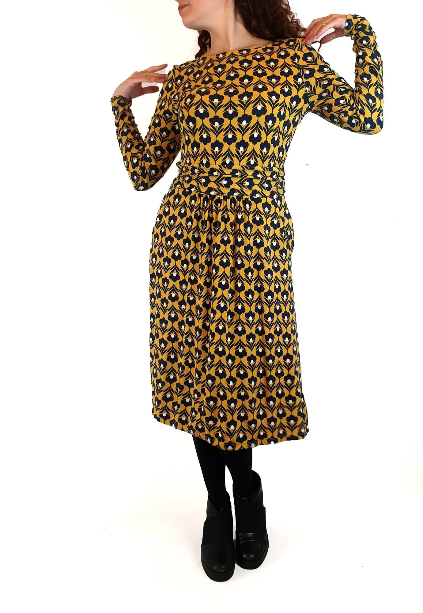 Boden blue and yellow flower print long sleeve dress size UK 10