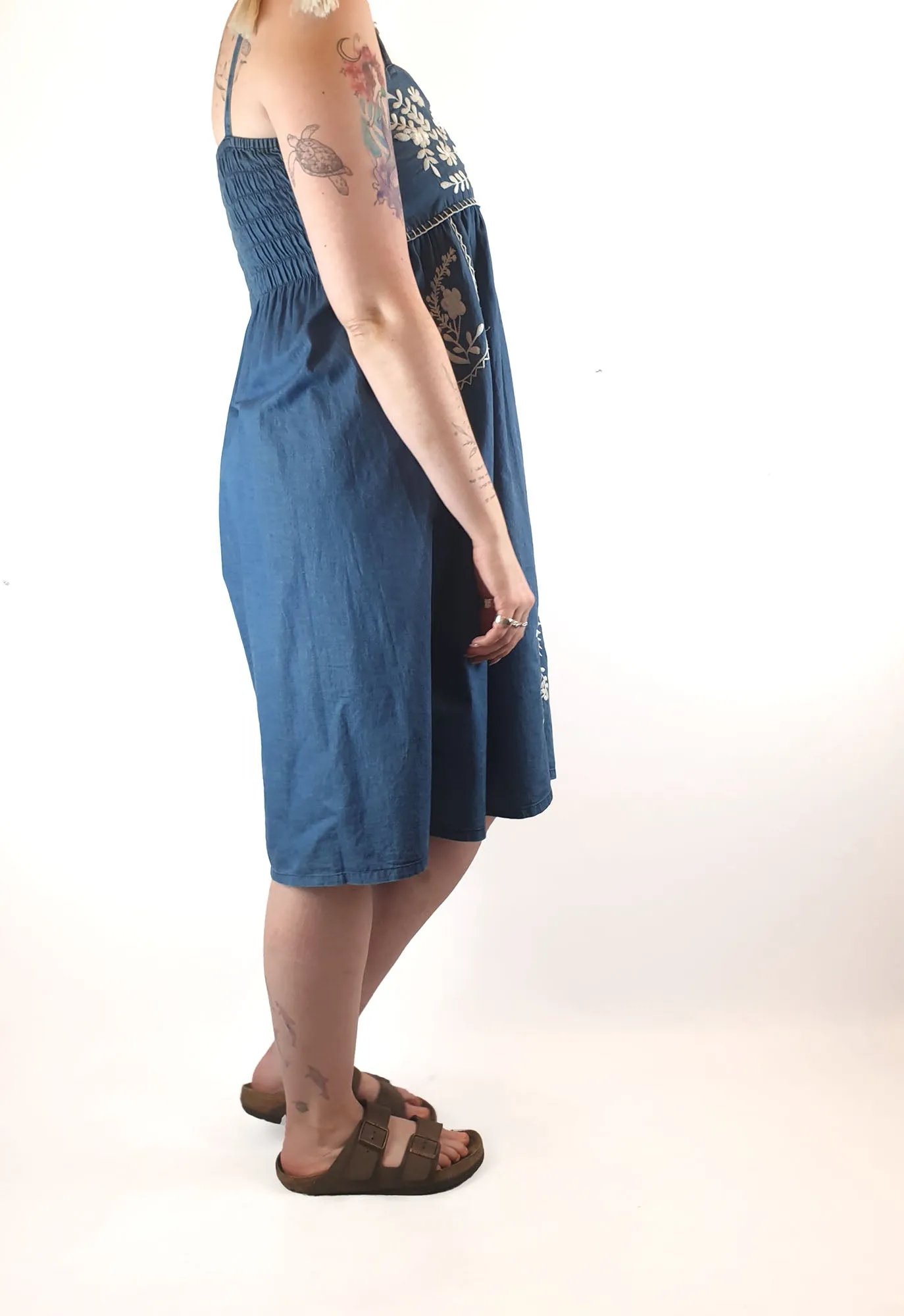 Boom Shankar denim look 100% cotton adjustable spagetti strap dress size 12