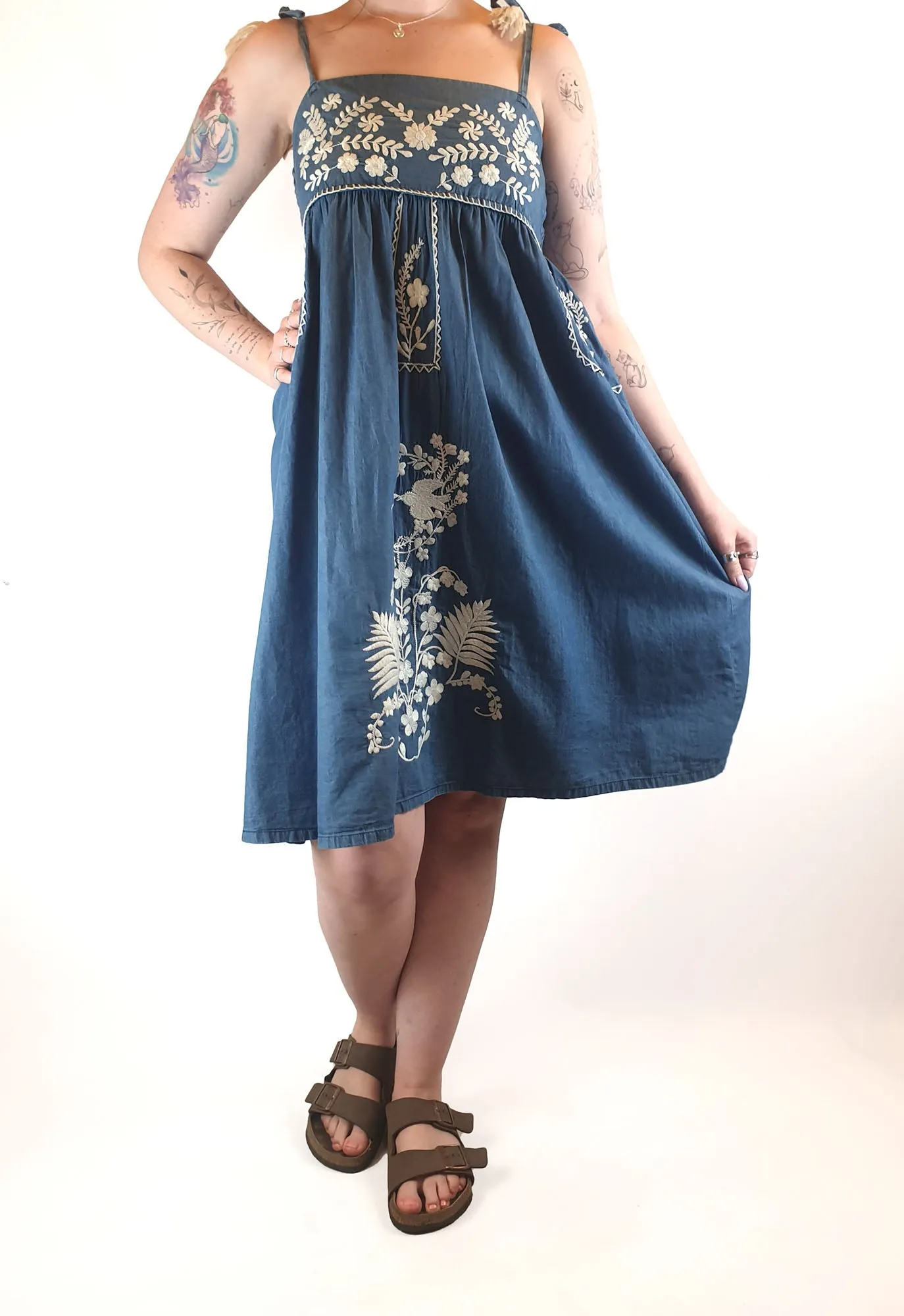 Boom Shankar denim look 100% cotton adjustable spagetti strap dress size 12