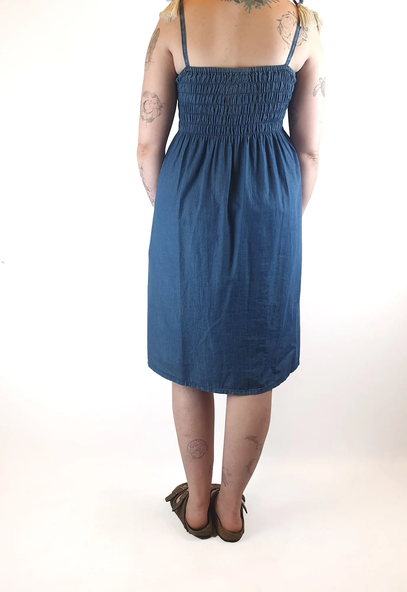 Boom Shankar denim look 100% cotton adjustable spagetti strap dress size 12
