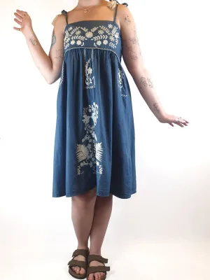 Boom Shankar denim look 100% cotton adjustable spagetti strap dress size 12
