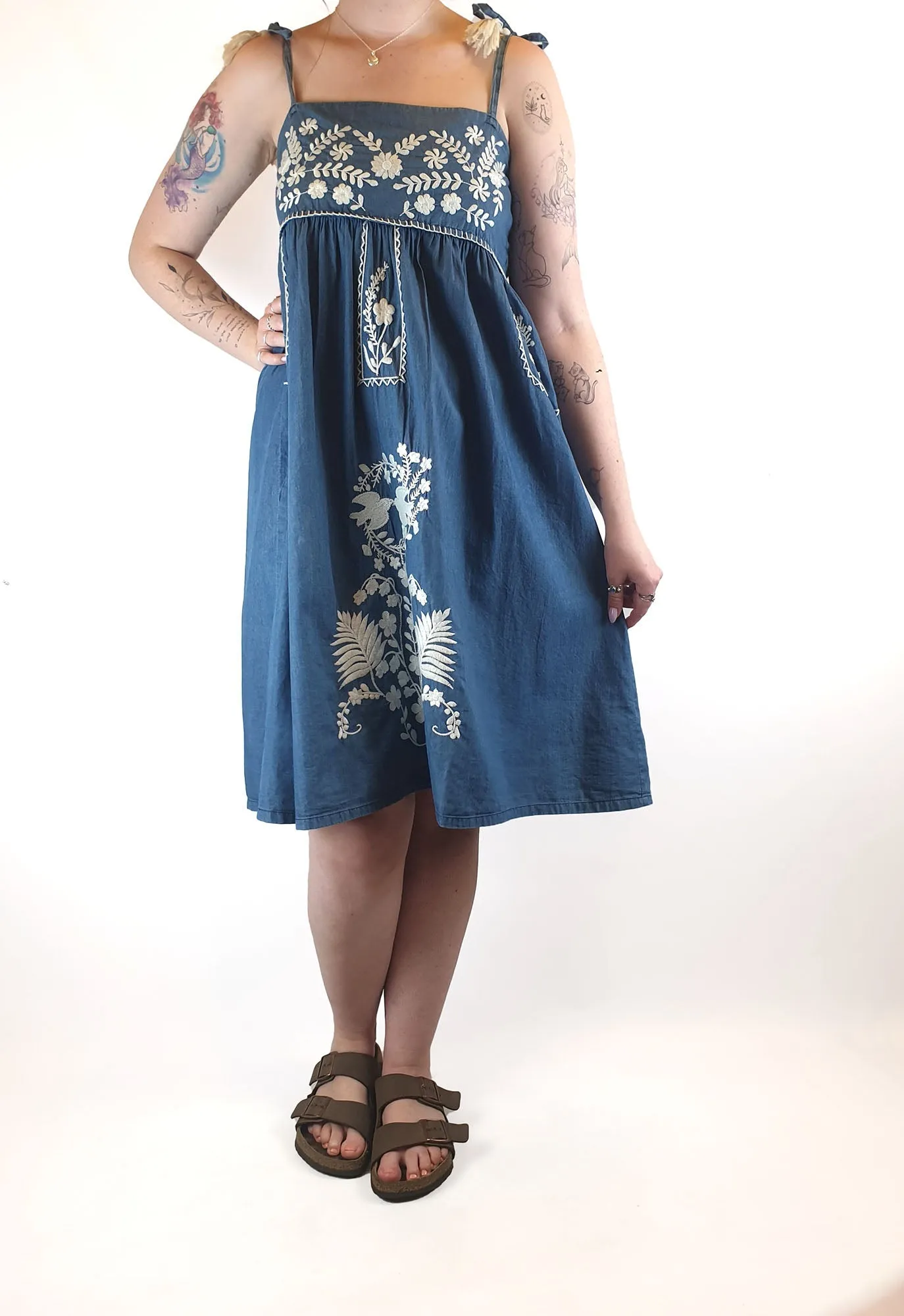 Boom Shankar denim look 100% cotton adjustable spagetti strap dress size 12
