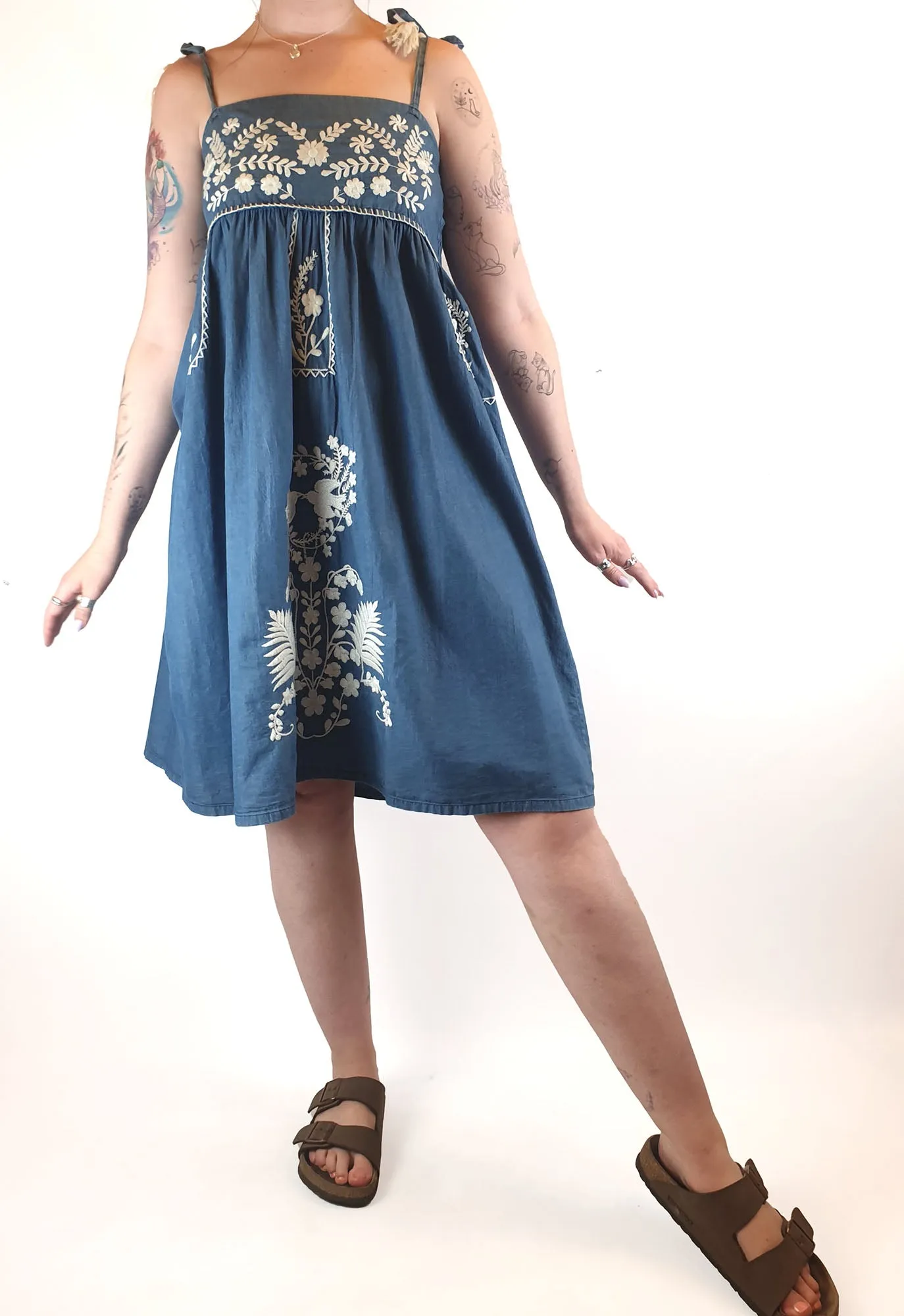 Boom Shankar denim look 100% cotton adjustable spagetti strap dress size 12