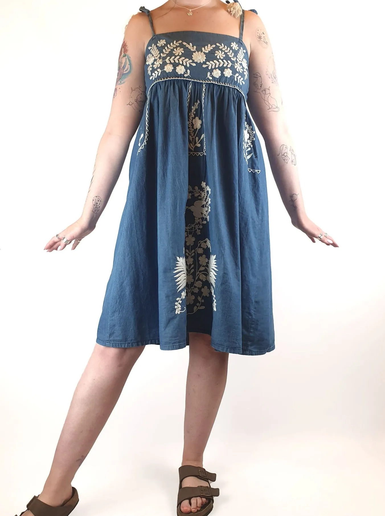 Boom Shankar denim look 100% cotton adjustable spagetti strap dress size 12