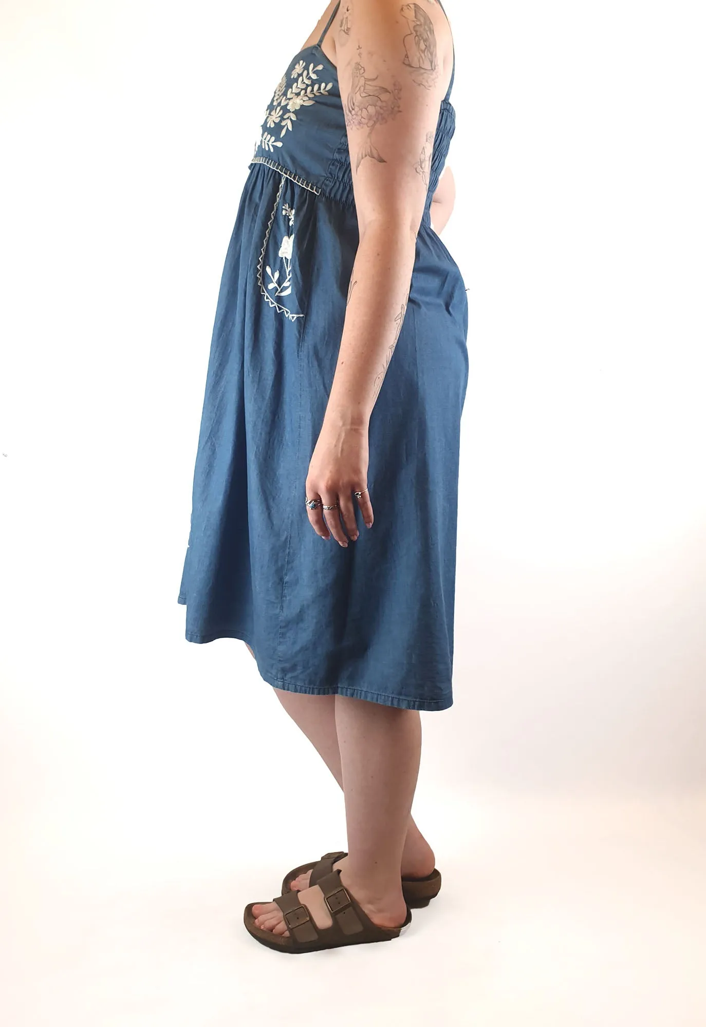 Boom Shankar denim look 100% cotton adjustable spagetti strap dress size 12