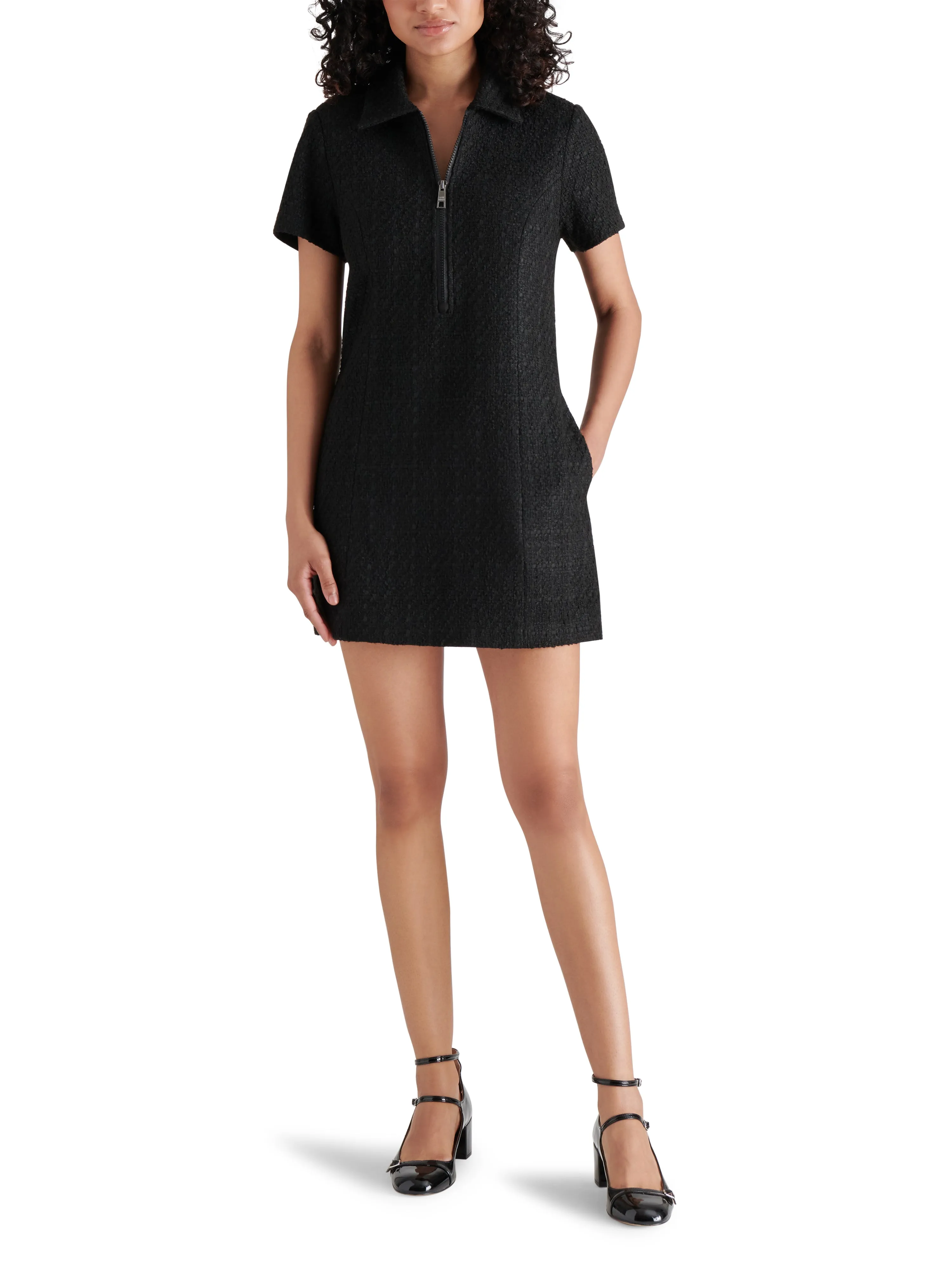 Coda Tweed Mini Shirt Dress, Black | Steve Madden