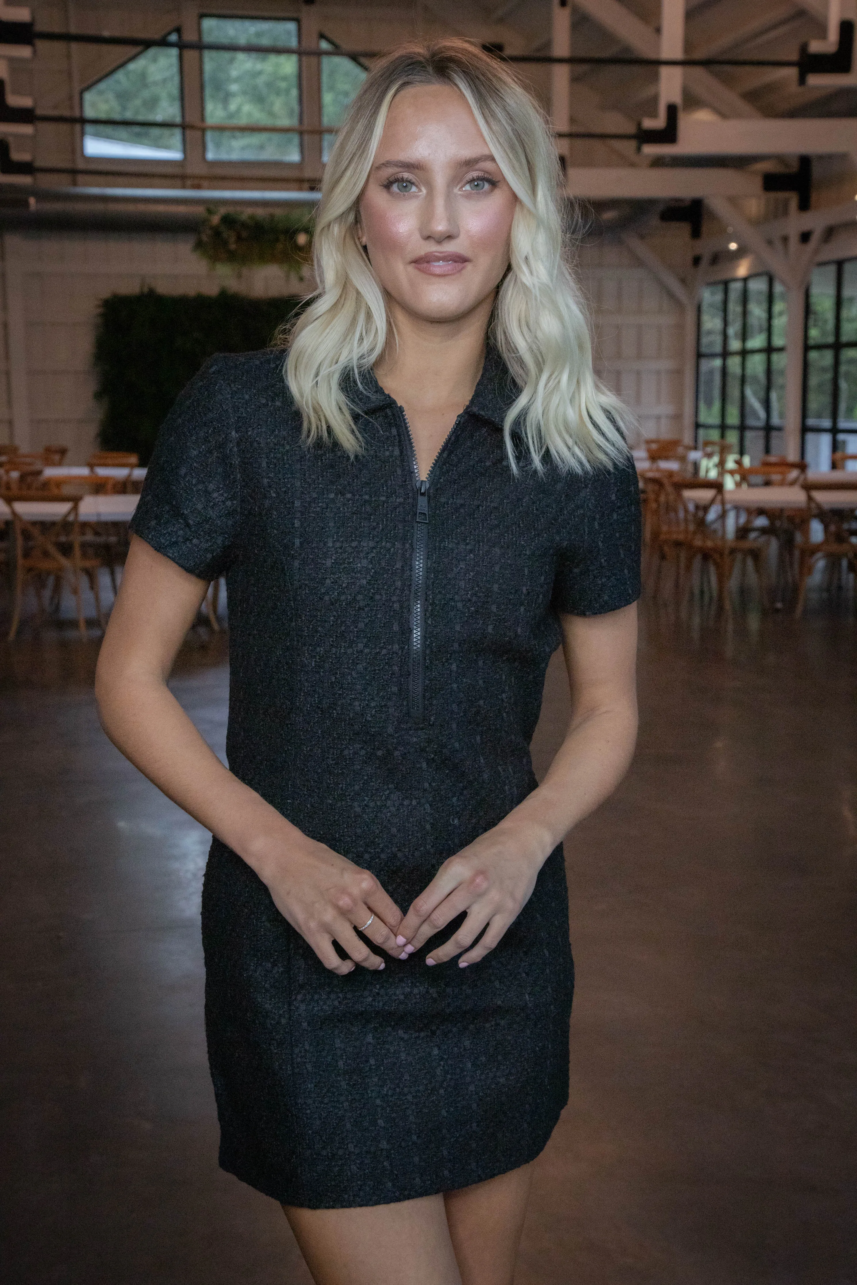 Coda Tweed Mini Shirt Dress, Black | Steve Madden