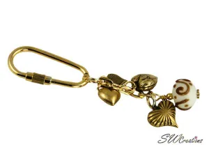 Coffee and Cream Swirl Gold Heart Charm Keychain
