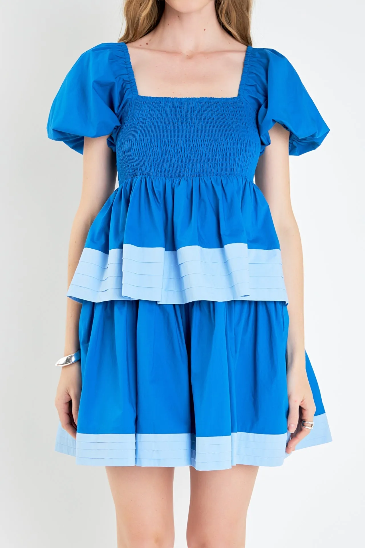Colorblock Smocked Tiered Mini Dress
