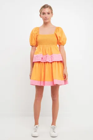 Colorblock Smocked Tiered Mini Dress