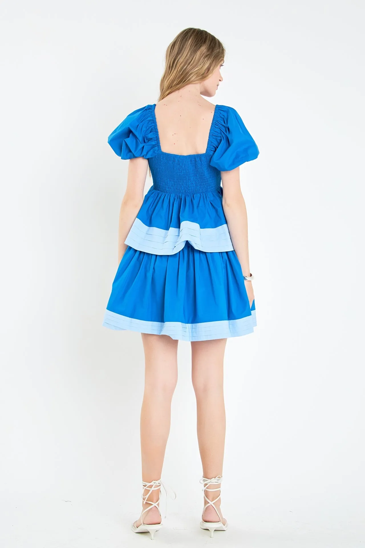 Colorblock Smocked Tiered Mini Dress
