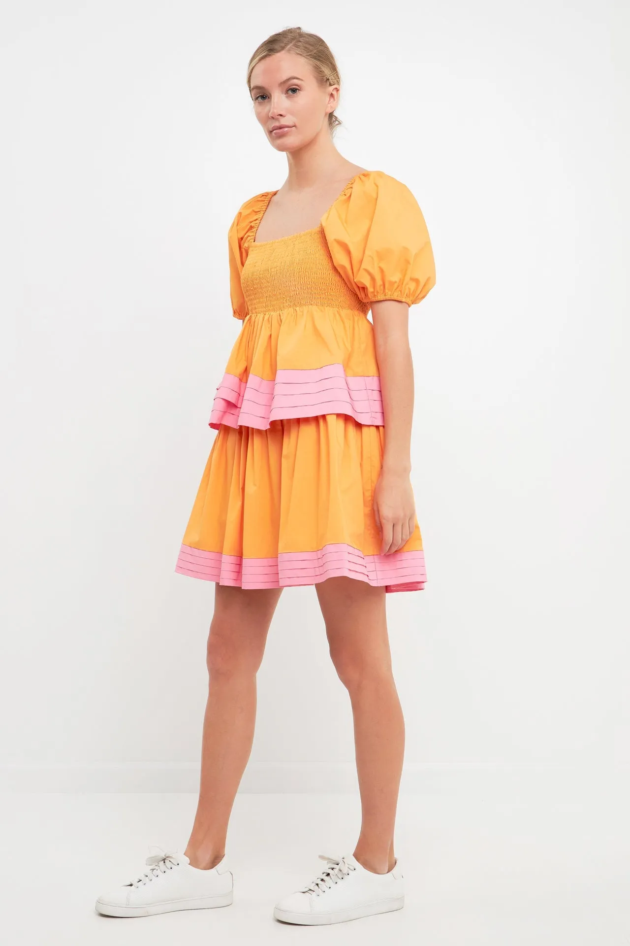 Colorblock Smocked Tiered Mini Dress