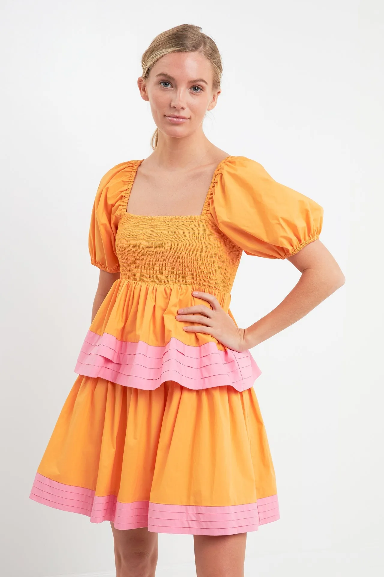 Colorblock Smocked Tiered Mini Dress