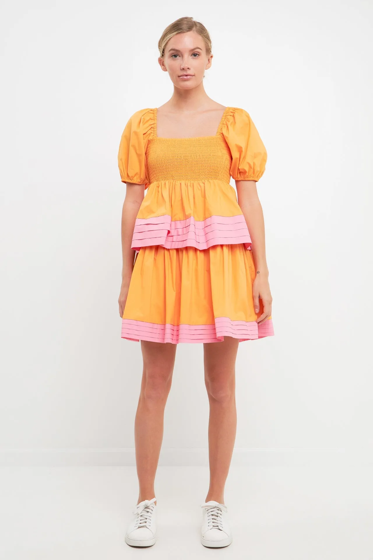Colorblock Smocked Tiered Mini Dress