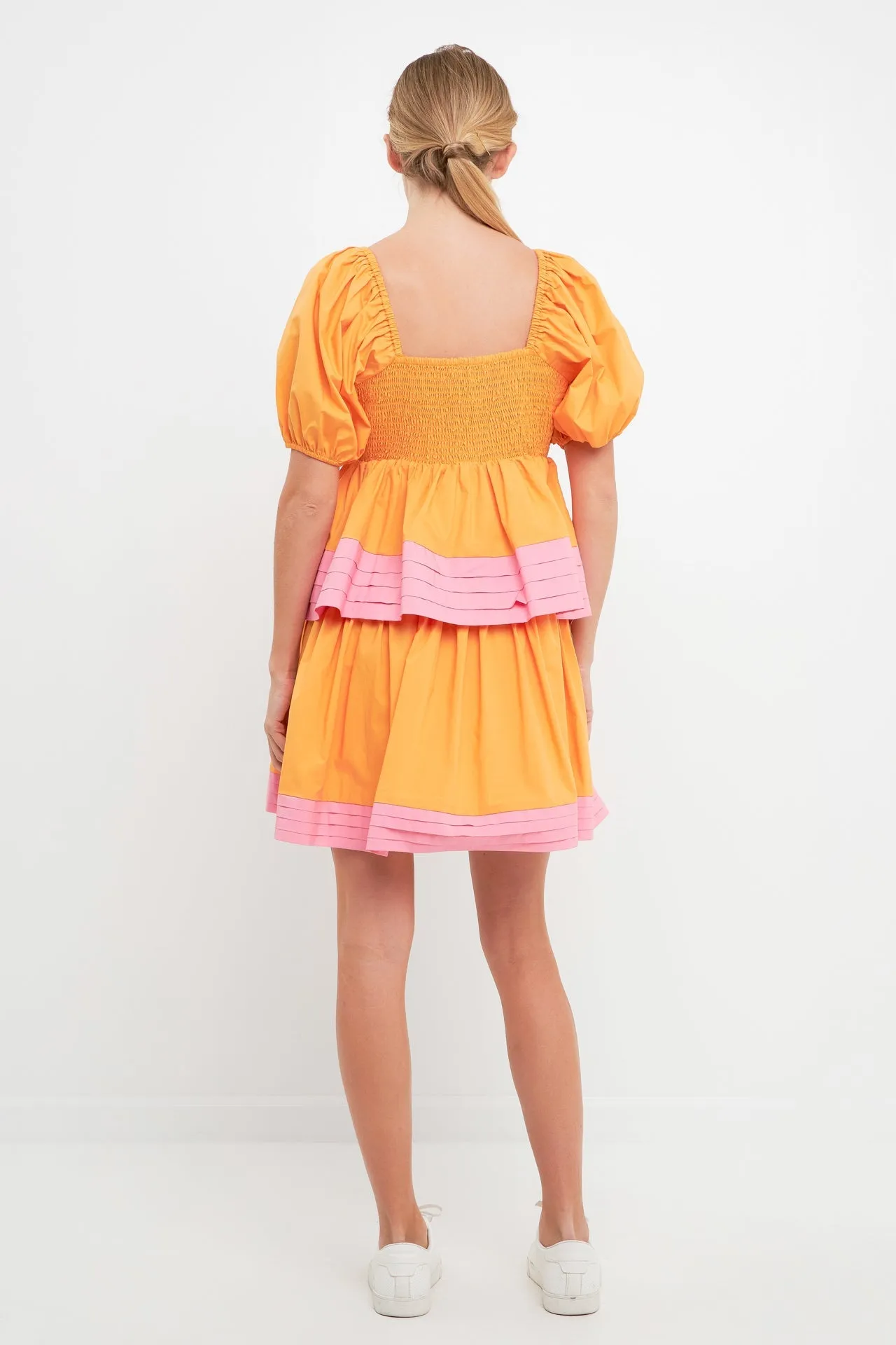 Colorblock Smocked Tiered Mini Dress