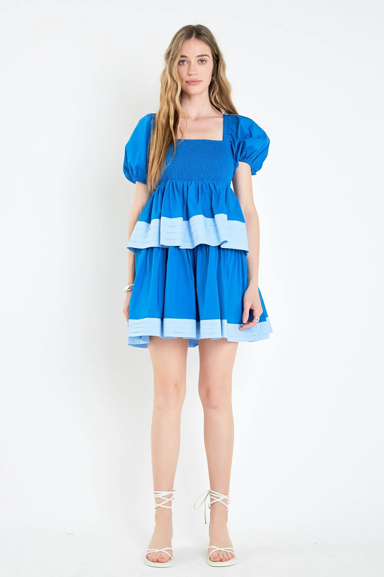 Colorblock Smocked Tiered Mini Dress