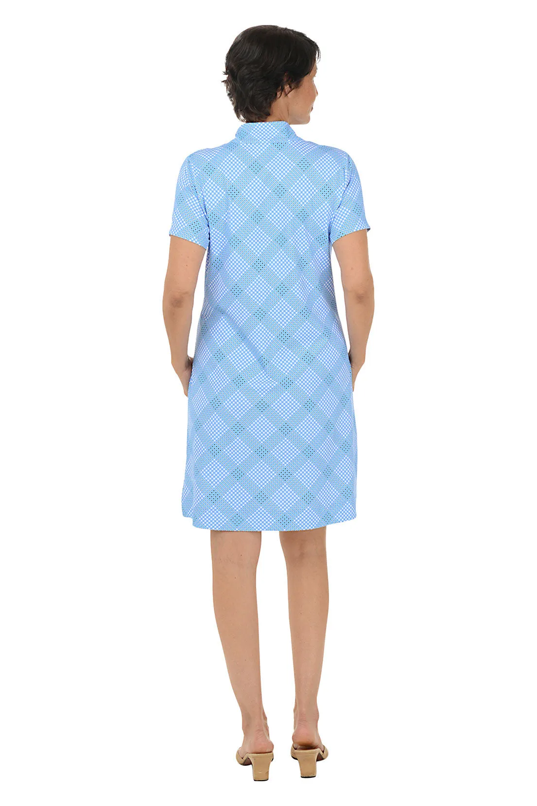 Diagonal Gingham UPF50  Short Sleeve Zip Dress