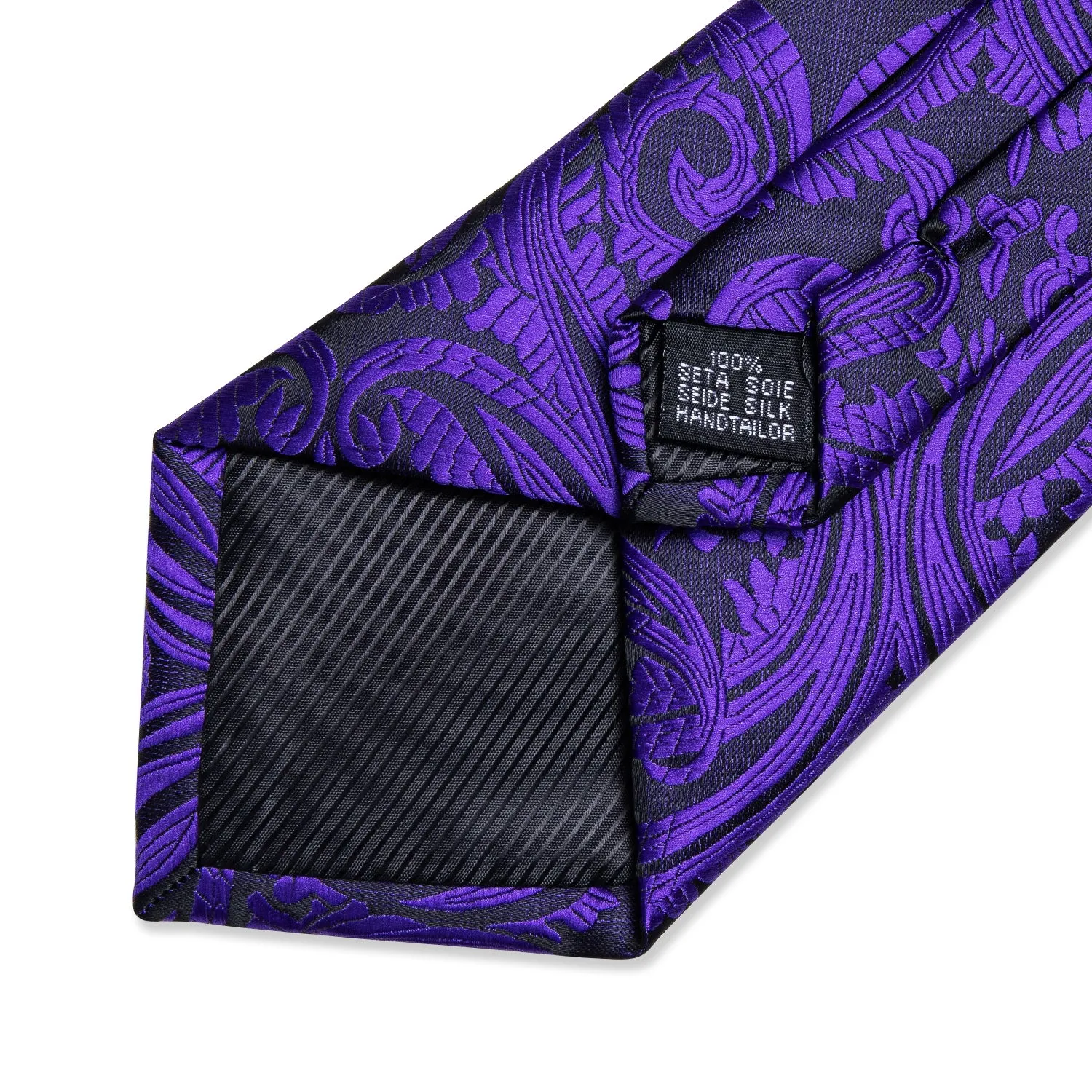 DiBanGu Mens Tie Purple Black Paisley Silk Tie Handkerchief Cufflinks Set