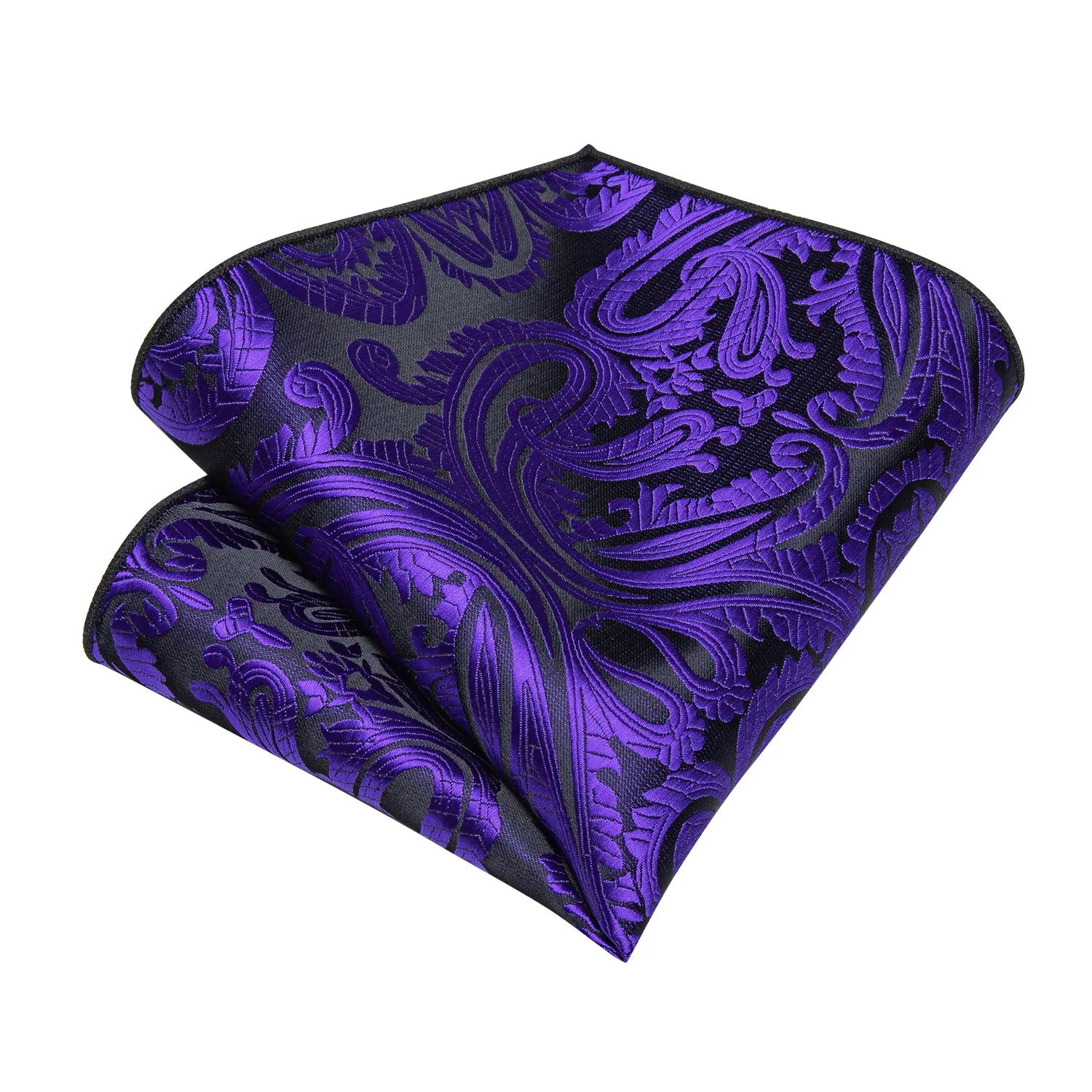 DiBanGu Mens Tie Purple Black Paisley Silk Tie Handkerchief Cufflinks Set