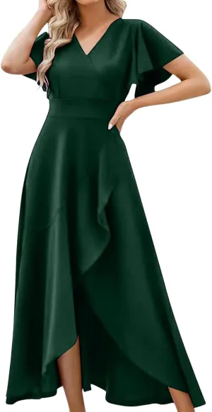 Elegant V Neck Pleated Cocktail Dress for Women Stylish Evening Gown for Wedding Guests and Formal Events Women