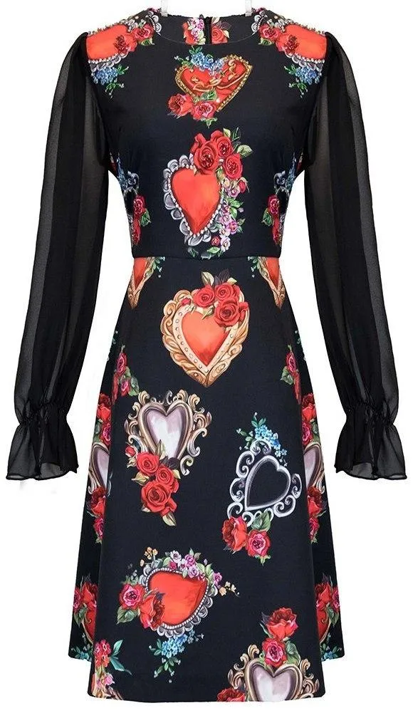 Embellished Sacred Heart Printed Mini Dress